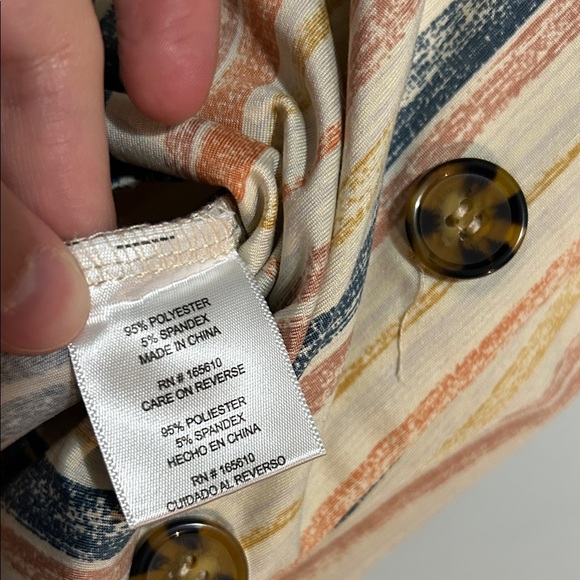 BOGO free -  FLT Studio blue, yellow, orange, brown, Striped Button-Down Shirt - Picture 3 of 5